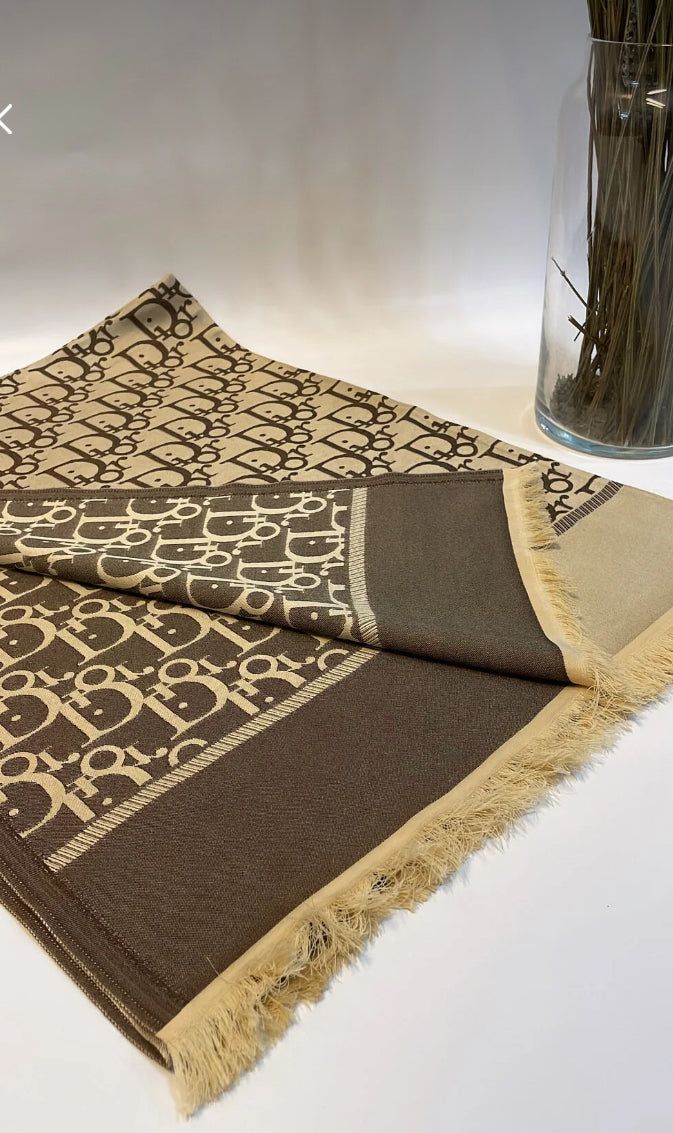 Dior Çift taraflı Eşarp Kahve/Vizon